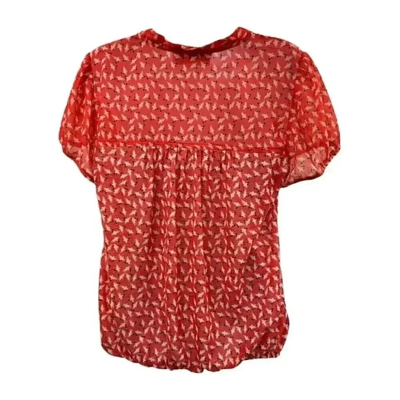 Ann Taylor loft Red bird print peasant blouse short sleeve women’s size small - Picture 2 of 6